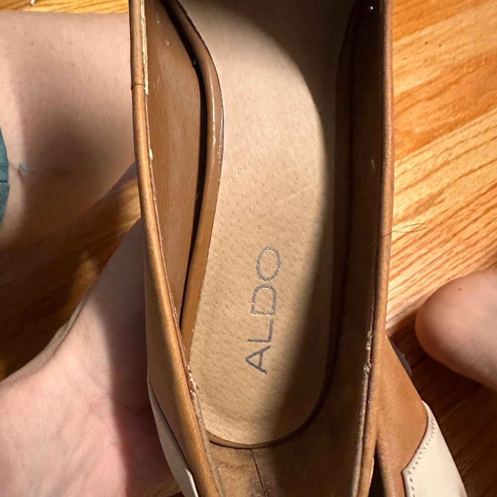 Aldo Genuine Tan And Cream Leather Women's Heels - image 3